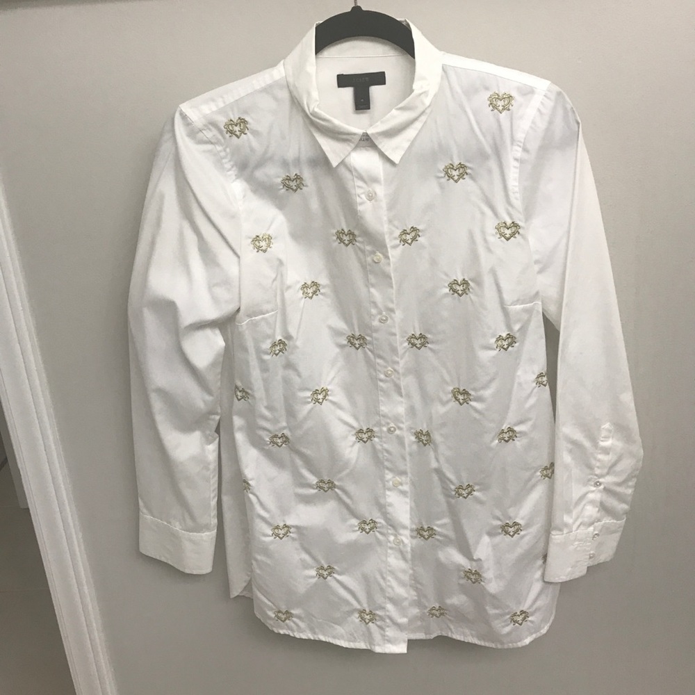 Jcrew white tunic blouse with gold hearts